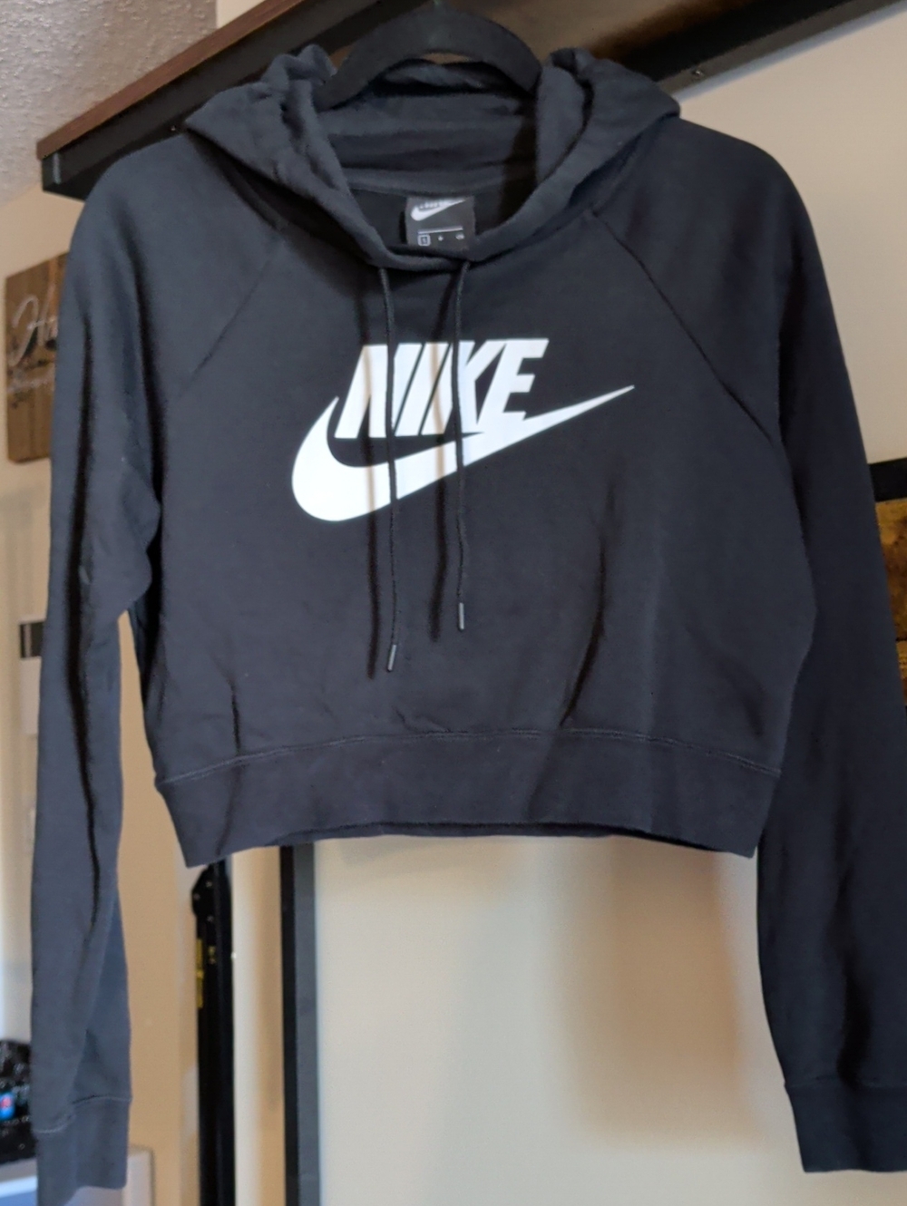 Nike Black Cropped Hoodie with White Swoosh Logo